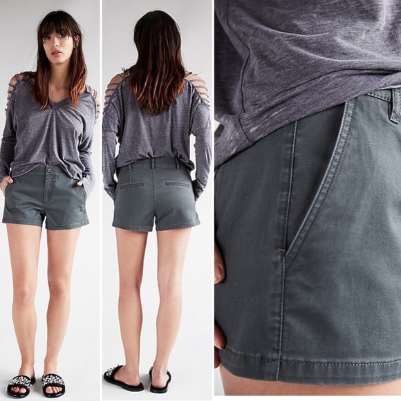 EXPRESS Mid Rise Twill Grey Trouser Shorts 0 - Picture 1 of 8